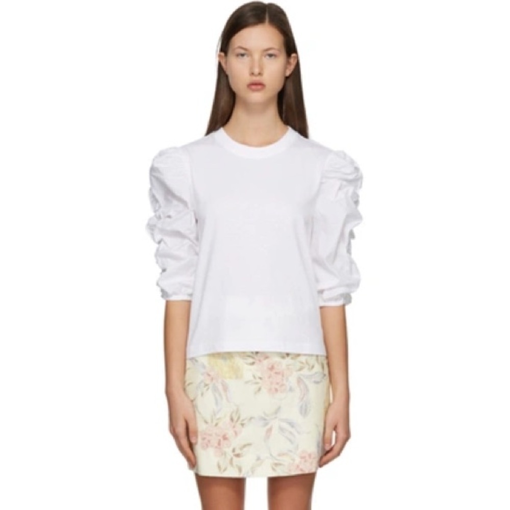 See By Chloe White Puff Gathered Sleeve T-Shirt Sz XL Quiet Luxury Parisian Chic